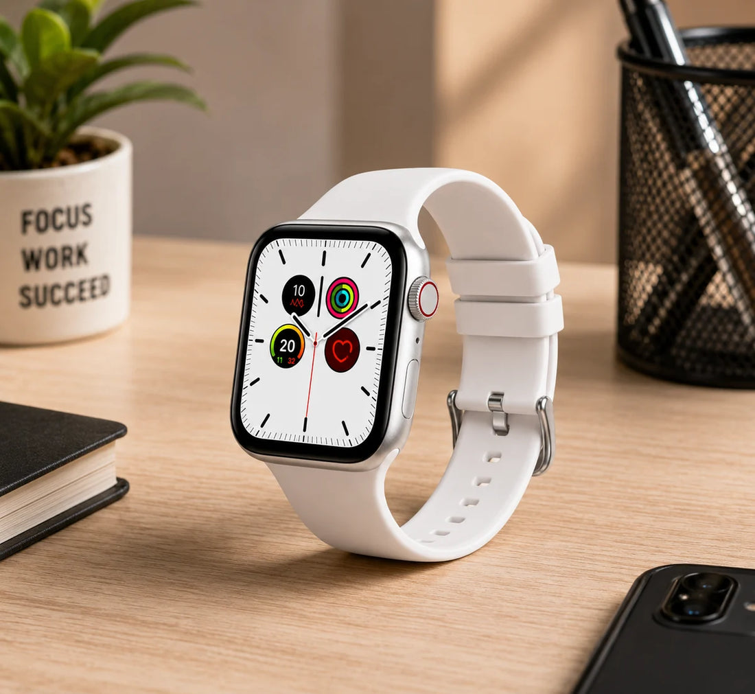 Men Smart Watch with White Silicone Strap