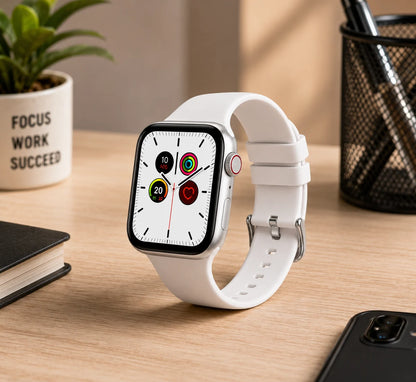 Men Smart Watch with White Silicone Strap