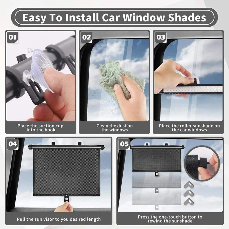 Retractable Car Window Sun Shades – 2 Piece Set